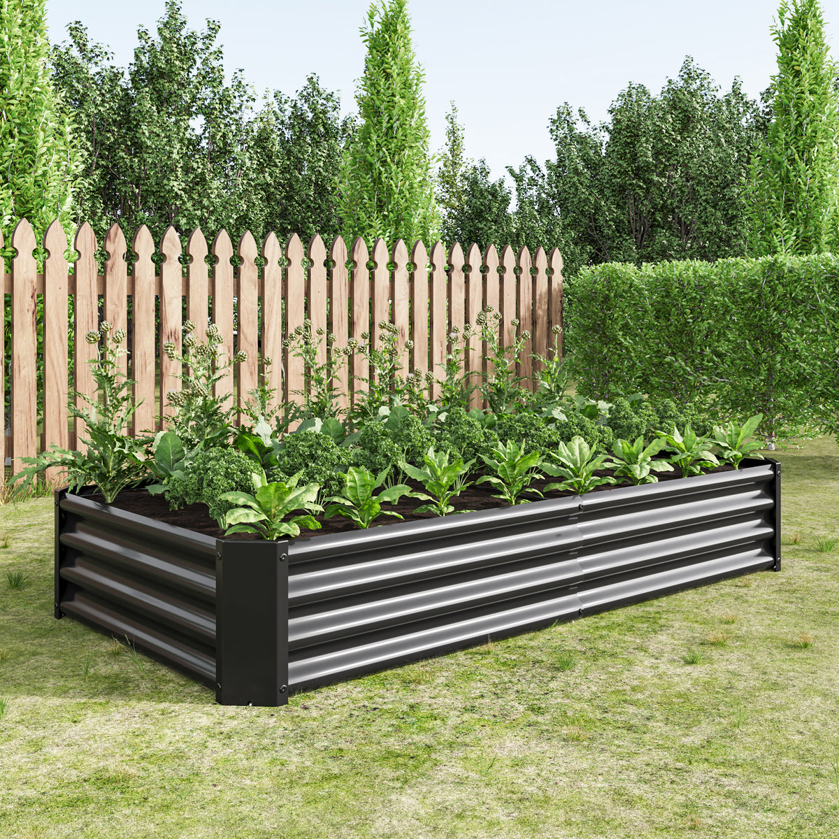 Raised Garden Bed Outdoor, 6×3×1ft, Metal Raised Rectangle Planter Beds for Plants, Vegetables, and Flowers - Black