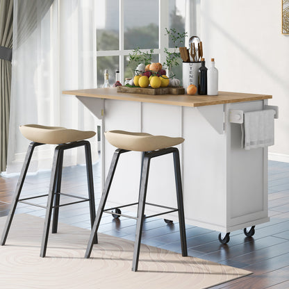Kitchen Cart with Rubber wood Drop-Leaf Countertop, Cabinet door internal storage racks – White