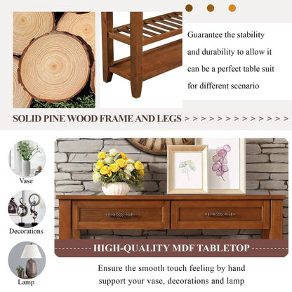 Console Sofa Table with 2 Storage Drawers and 2 Tiers Shelves