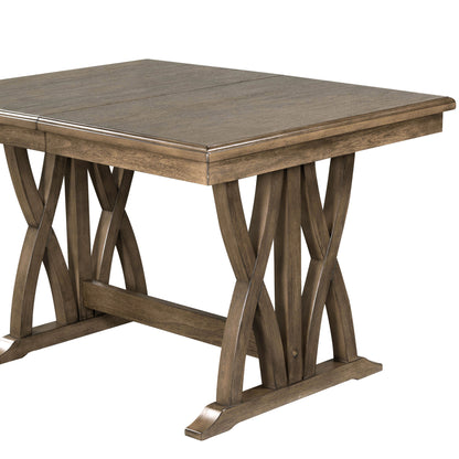 TOPMAX Mid-Century Solid Wood 7-Piece Dining Table Set Extendable Kitchen Table Set with Upholstered Chairs and 12" Leaf for 6