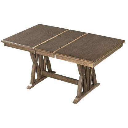 TOPMAX Mid-Century Solid Wood 7-Piece Dining Table Set Extendable Kitchen Table Set with Upholstered Chairs and 12" Leaf for 6