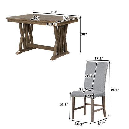 TOPMAX Mid-Century Solid Wood 7-Piece Dining Table Set Extendable Kitchen Table Set with Upholstered Chairs and 12" Leaf for 6