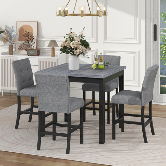 TOPMAX 5-Piece Counter Height Dining Set Wood Square Dining Room Table and Chairs Stools w/Footrest & 4 Upholstered high-back Chairs, Black