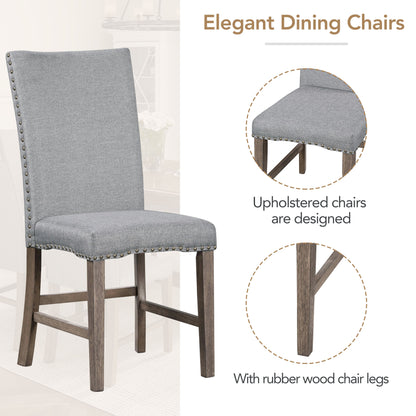 TOPMAX Mid-Century Solid Wood 7-Piece Dining Table Set Extendable Kitchen Table Set with Upholstered Chairs and 12" Leaf for 6