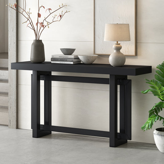 U_STYLE 59.1'' Painted Entryway Table with Pine Veneer, Unique Triple Rectangle Design Console Table with Thick Pine Wood Legs