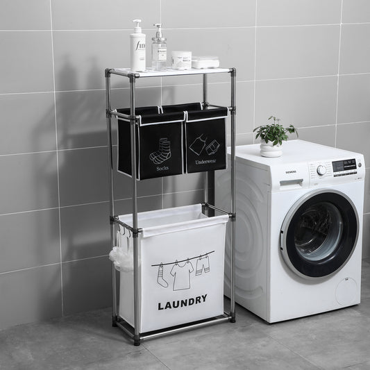 Laundry Hamper 3 Tier Laundry Sorter with 4 Removable Bags for Organizing Clothes, Lights, Darks, Three hooks