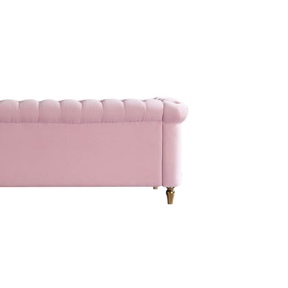 Chesterfield Velvet Sofa 84.65 inch for Living Room Pink Color