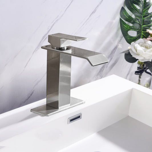 Waterfall Spout Bathroom Faucet, Single Handle Bathroom Vanity Sink Faucet – Model TH1008NS