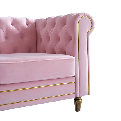 Chesterfield Velvet Sofa 84.65 inch for Living Room Pink Color