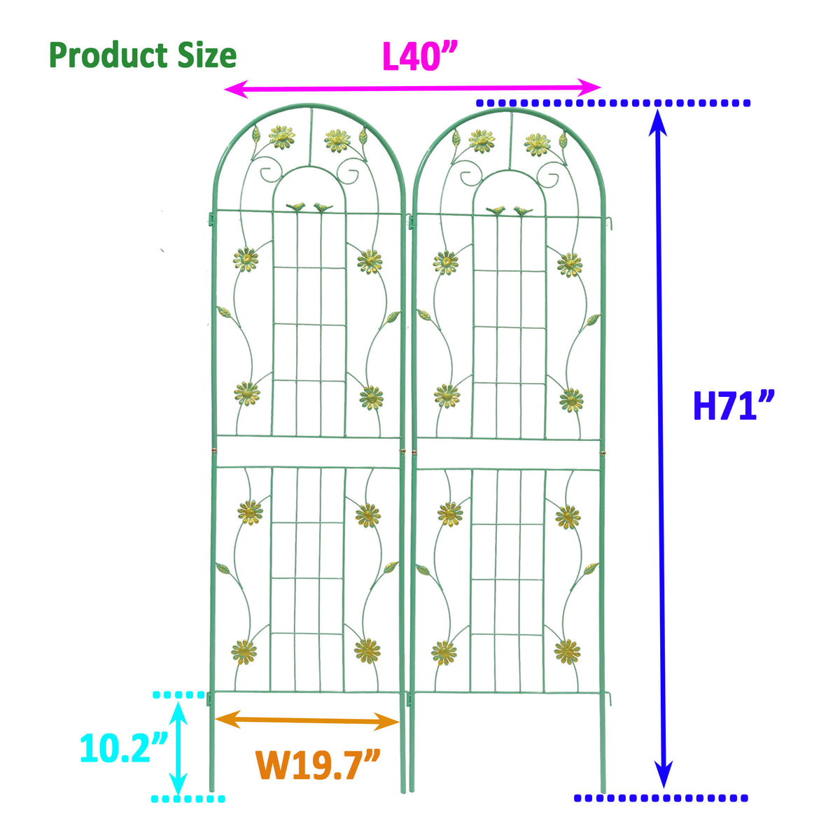 2 Pack Metal Garden Trellis 71' x 19.7' Rustproof Trellis for Climbing Plants Outdoor Flower Support Green