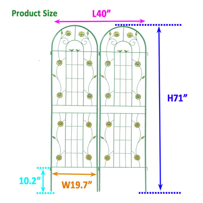 2 Pack Metal Garden Trellis 71' x 19.7' Rustproof Trellis for Climbing Plants Outdoor Flower Support Green