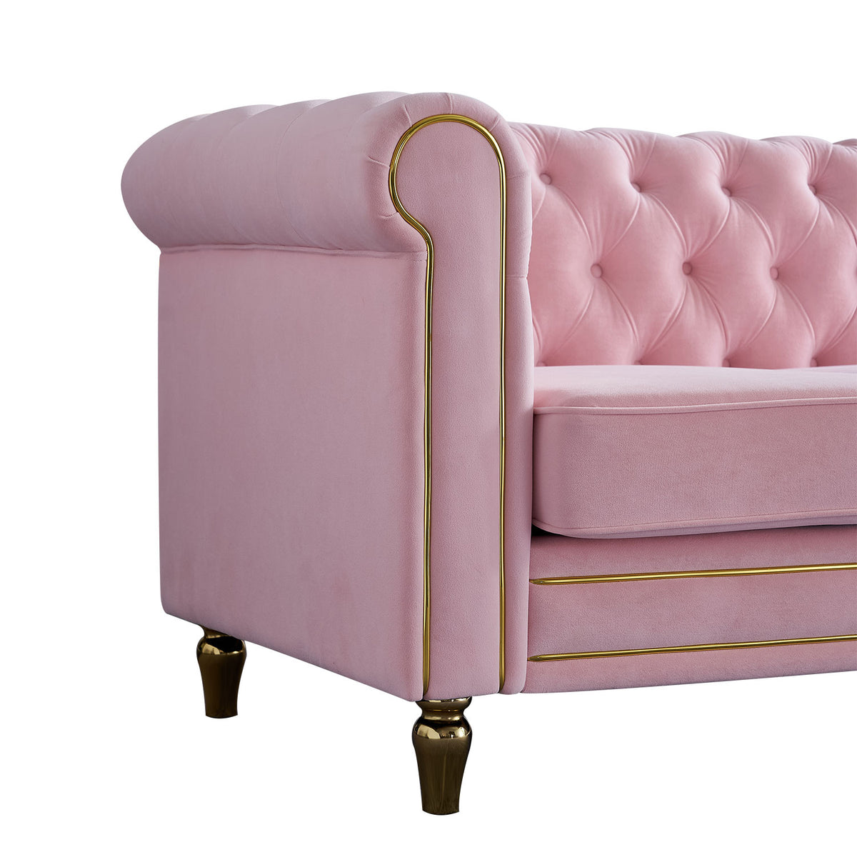 Chesterfield Velvet Sofa 84.65 inch for Living Room Pink Color