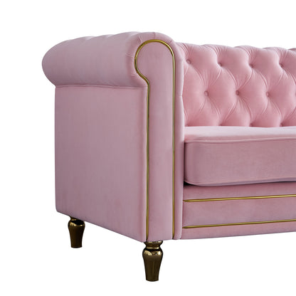 Chesterfield Velvet Sofa 84.65 inch for Living Room Pink Color