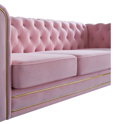 Chesterfield Velvet Sofa 84.65 inch for Living Room Pink Color