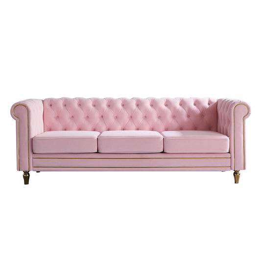 Chesterfield Velvet Sofa 84.65 inch for Living Room Pink Color