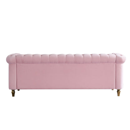 Chesterfield Velvet Sofa 84.65 inch for Living Room Pink Color