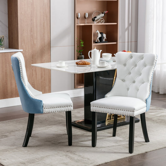 A&A Furniture, Nikki Collection Modern, High-end Tufted Solid Wood Contemporary PU and Velvet Upholstered Dining Chair with Wood Legs – White