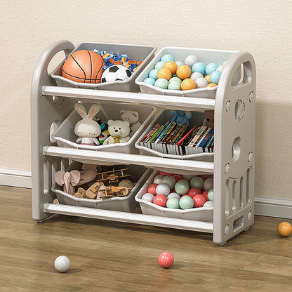 Kids Toy Storage Organizer with 6 Bins, Multi-functional Nursery Organizer Kids Furniture Set Toy Storage Cabinet Unit with HDPE Shelf and - Grey