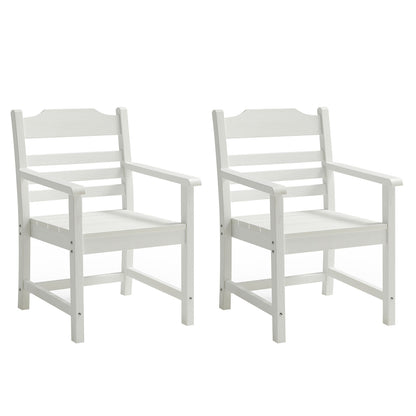 Patio Dining Chair with Armset Set of 2, Pure White with Imitation Wood Grain Wexture,HIPS Material
