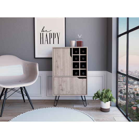 L Bar Single Door Cabinet, Eight Built-in Wine Rack, Four Legs, Light Gray