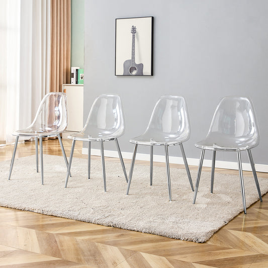 Modern simple transparent dining chair plastic chair armless crystal chair Nordic creative makeup stool negotiation chair Set of 4 and