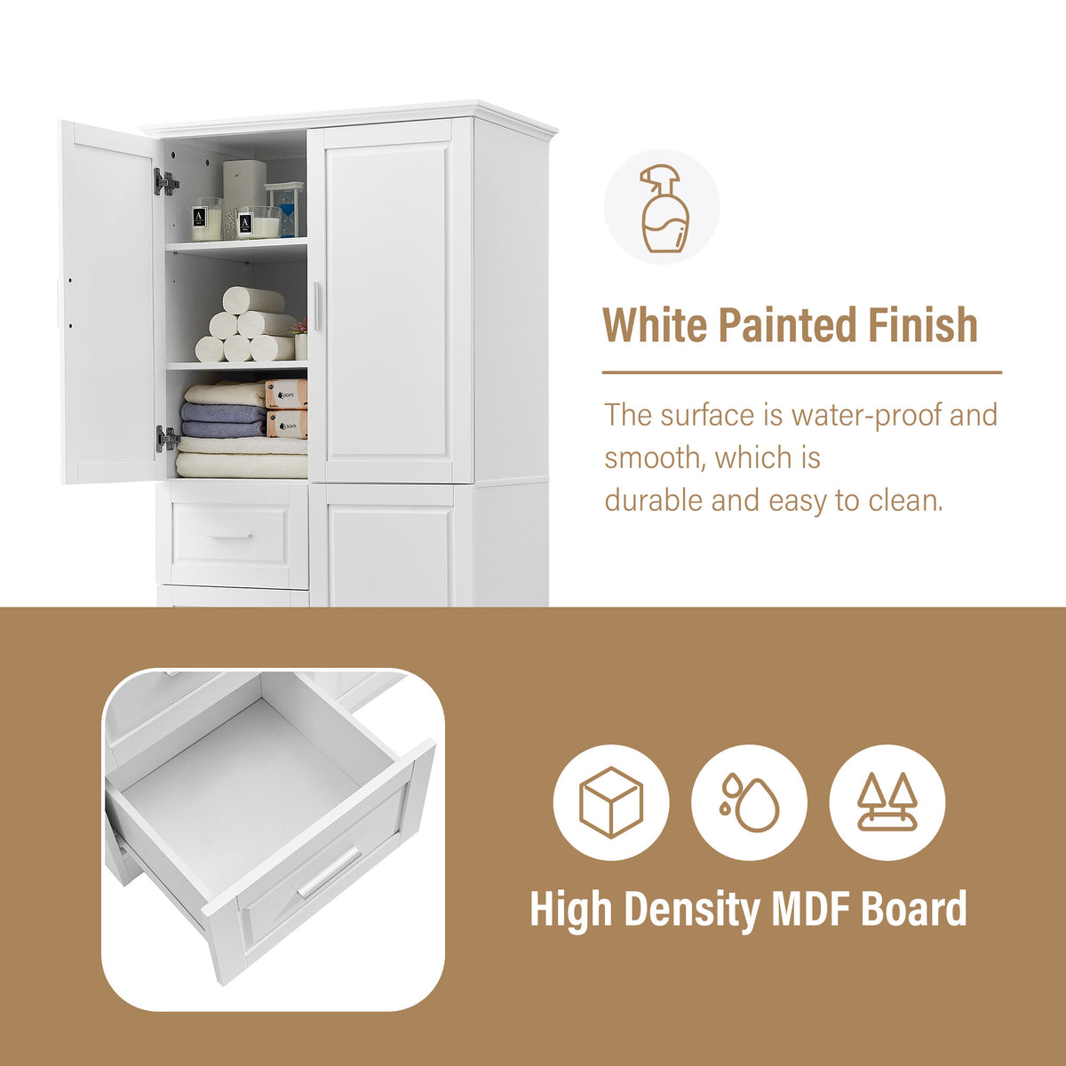 Tall and Wide Storage Cabinet with Doors for Bathroom/Office, Three Drawers, White(Old SKU: N725P331357K/WF299285AAK)