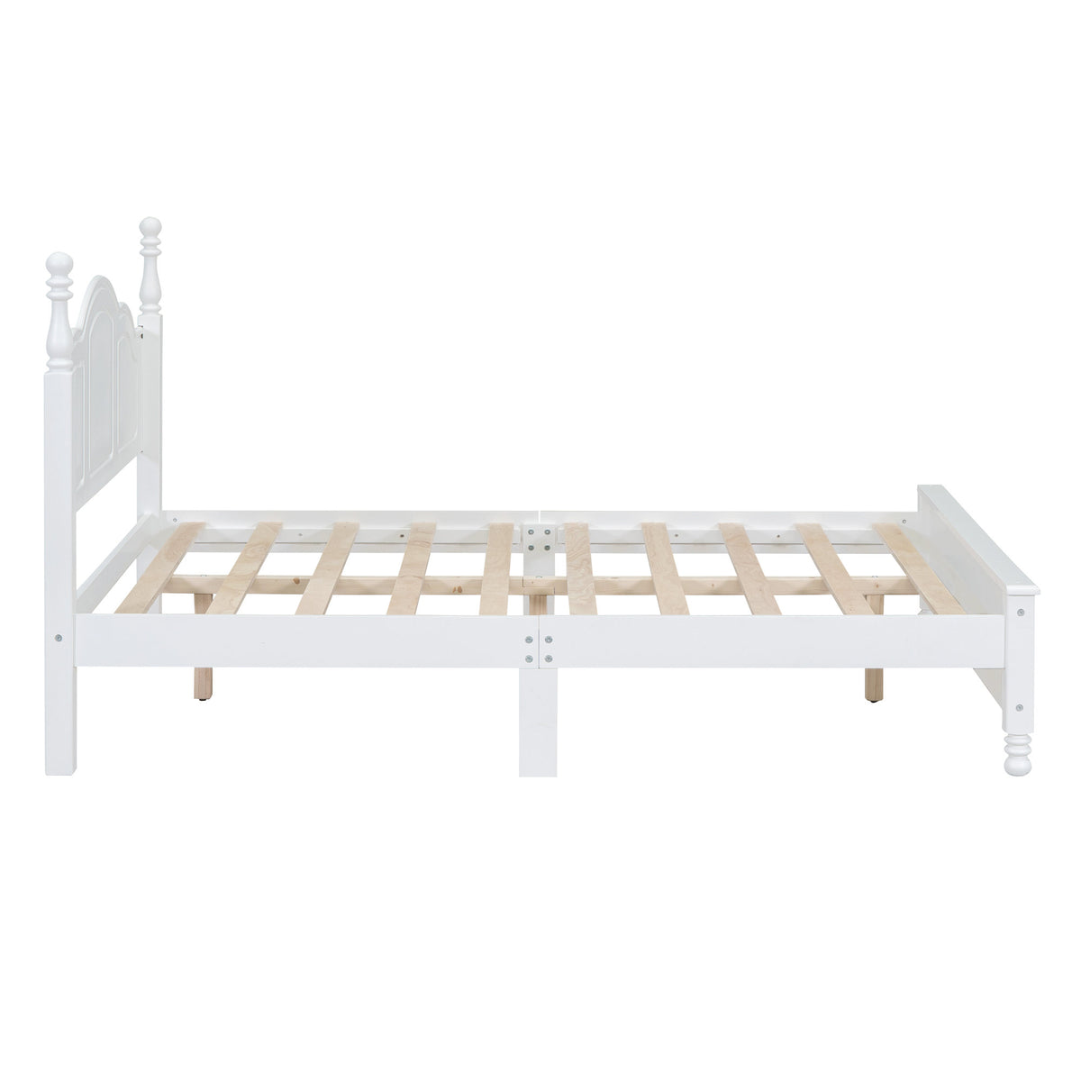 Full Size Wood Platform Bed Frame, Retro Style Platform Bed with Wooden Slat Support, White