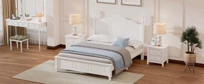 Full Size Wood Platform Bed Frame, Retro Style Platform Bed with Wooden Slat Support, White