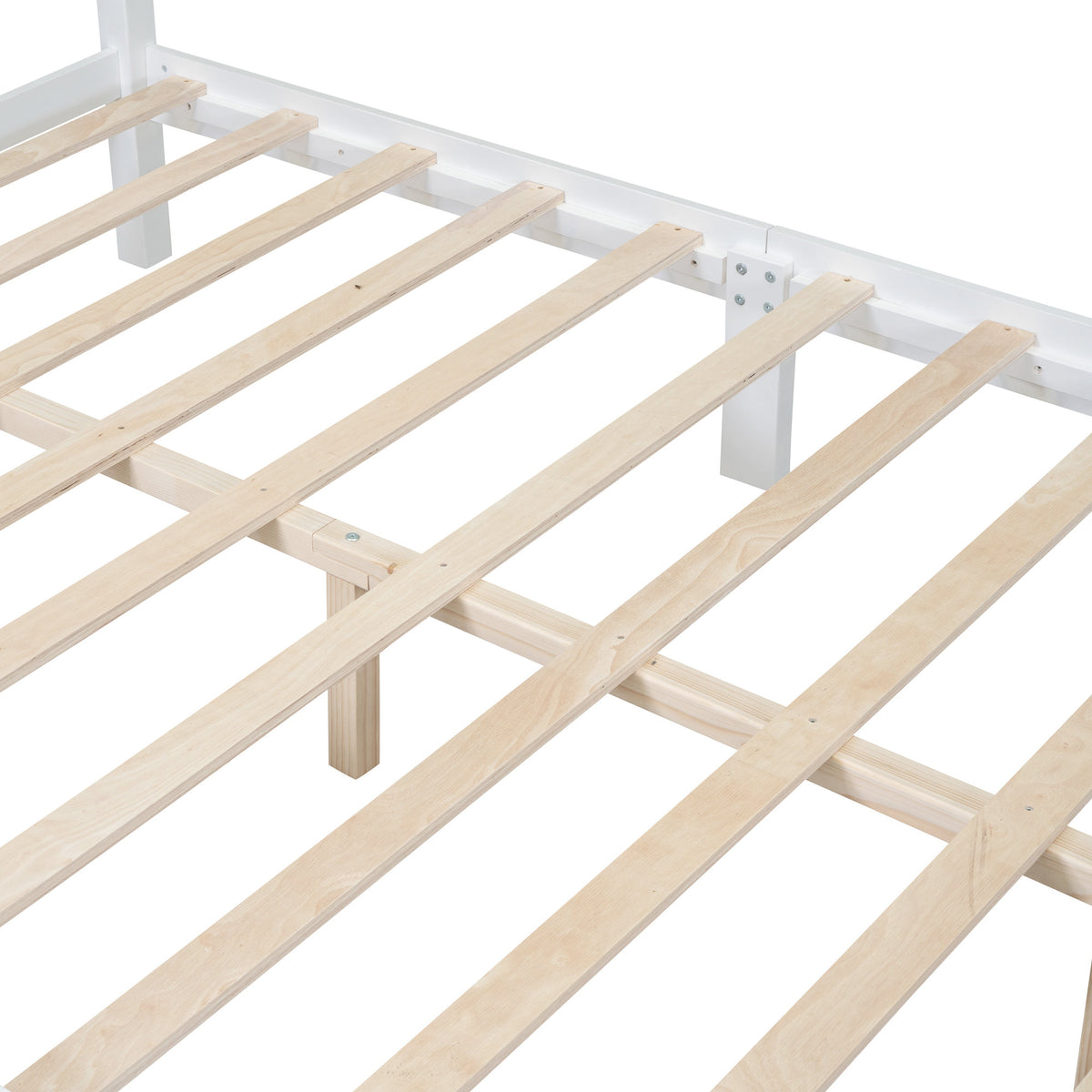 Full Size Wood Platform Bed Frame, Retro Style Platform Bed with Wooden Slat Support, White