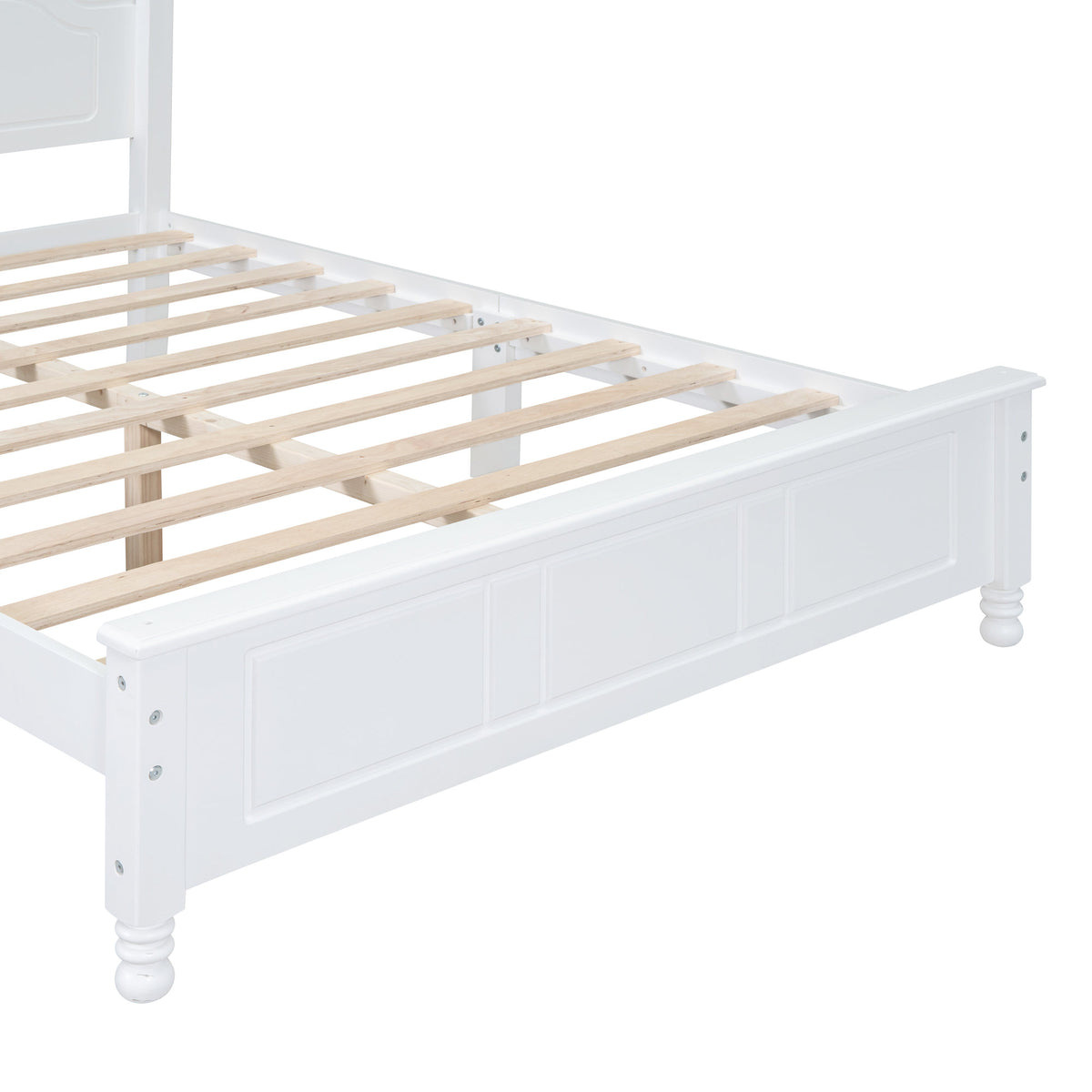 Full Size Wood Platform Bed Frame, Retro Style Platform Bed with Wooden Slat Support, White
