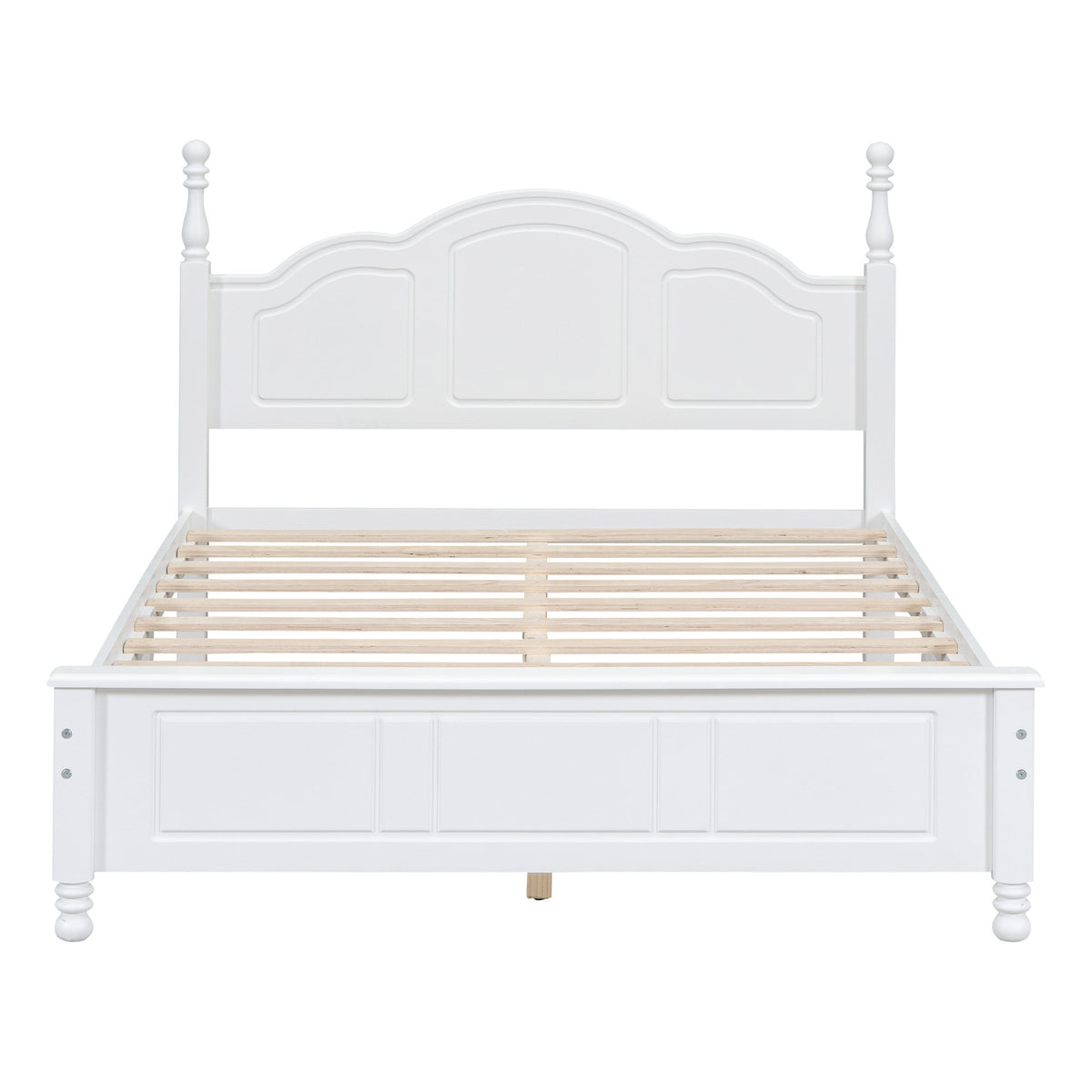 Full Size Wood Platform Bed Frame, Retro Style Platform Bed with Wooden Slat Support, White
