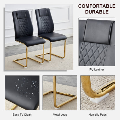 Modern dining chairs with faux leather padded seats, dining room chairs, gold metal leg upholstered chairs, living rooms, bedrooms