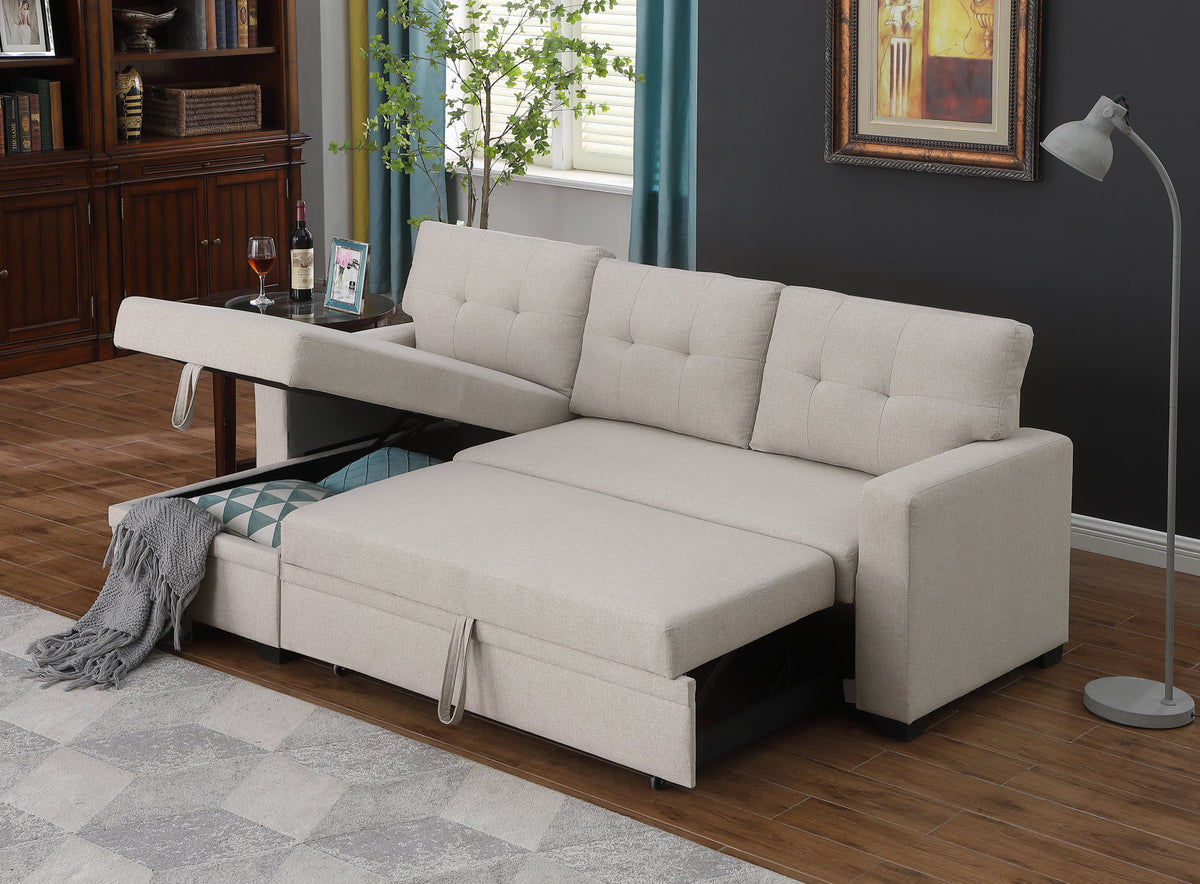 Convertible Upholstered Sectional Sofa with Pull-out Chaise