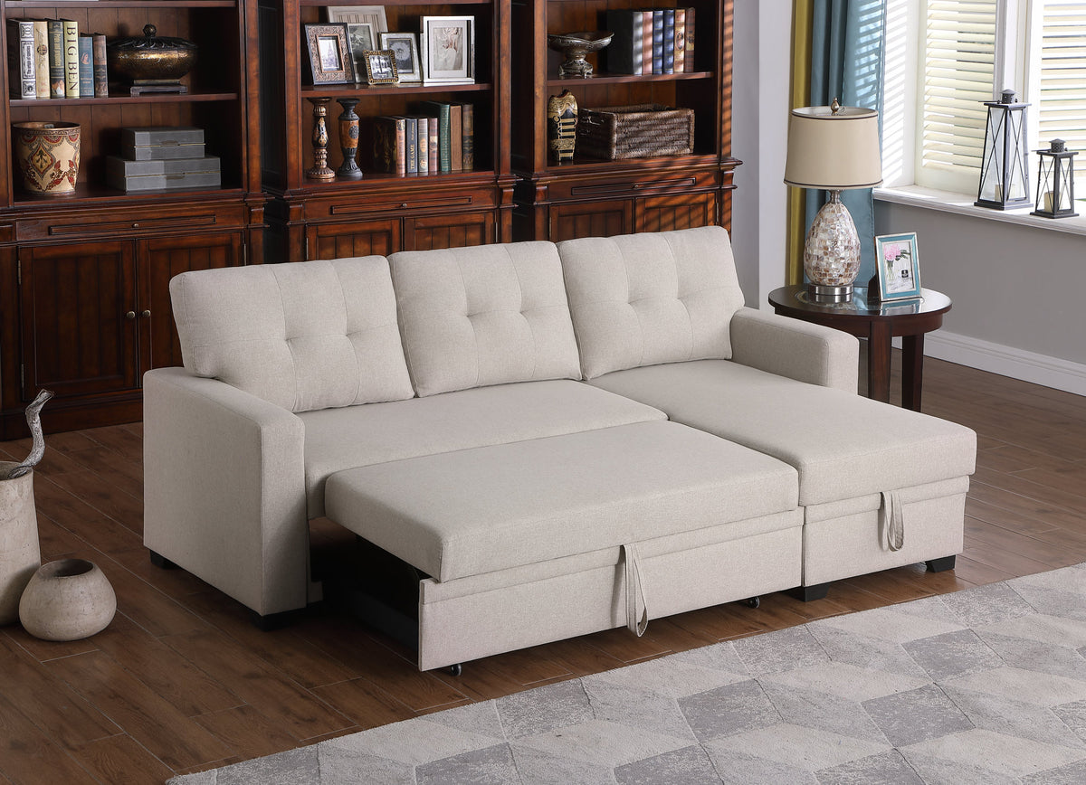 Convertible Upholstered Sectional Sofa with Pull-out Chaise