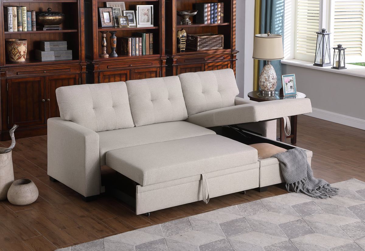 Convertible Upholstered Sectional Sofa with Pull-out Chaise