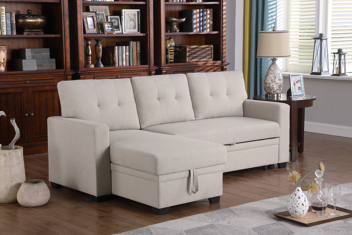 Convertible Upholstered Sectional Sofa with Pull-out Chaise