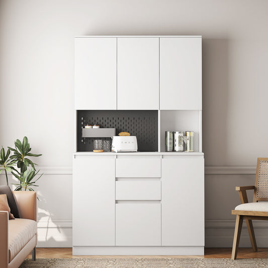 74" Kitchen Pantry Cabinet with Charging Station, Freestanding Buffet Cupboards Sideboard with Drawer