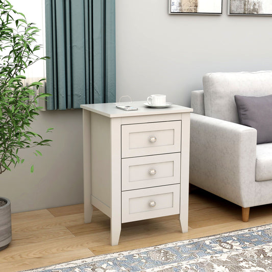 White 3 Drawer Nightstand with Charging Station and USB Ports & Power Outlets, Wooden Bed Side Table/End Table Modern Night Stands