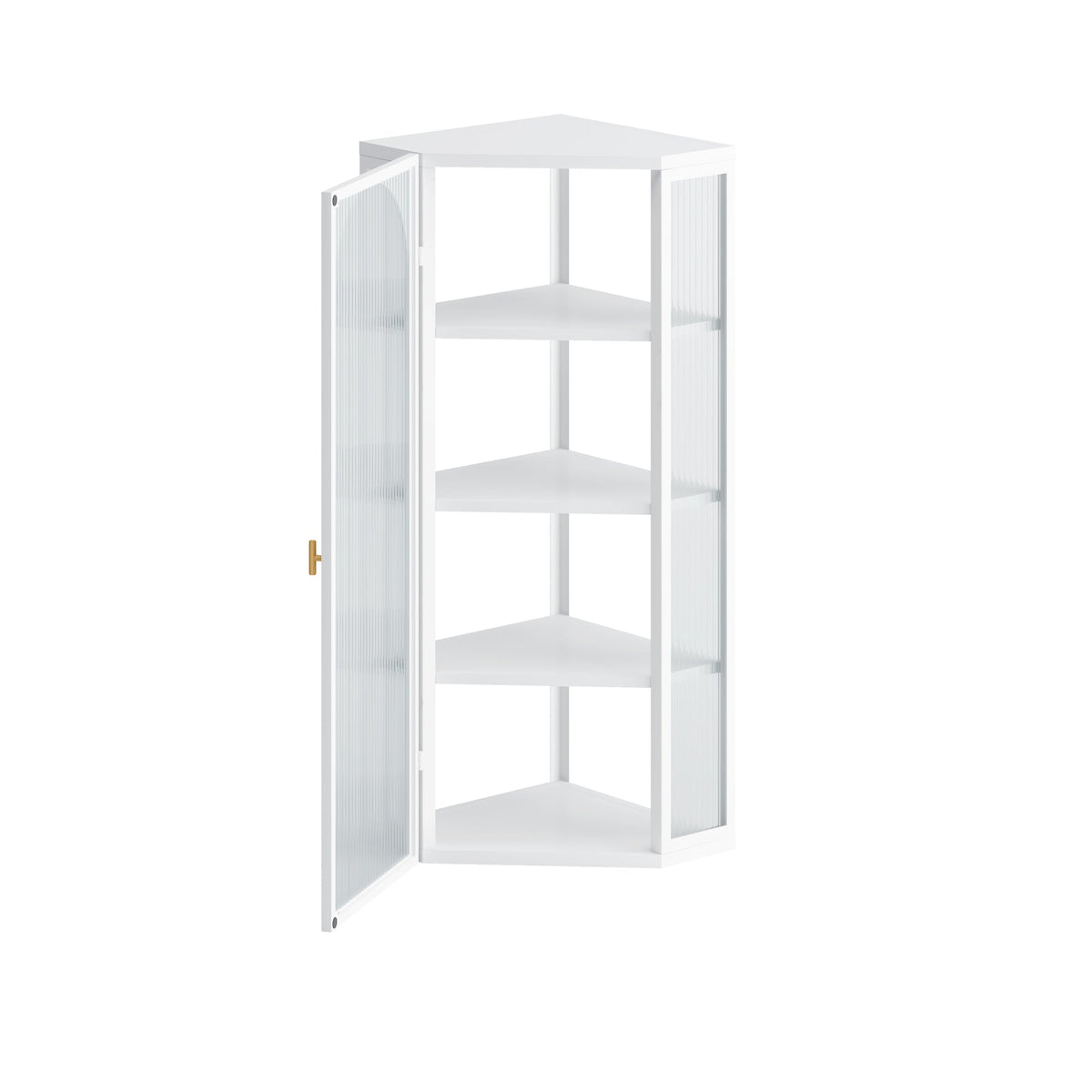 Glass Door Wall Mounted Corner Cabinet with Featuring Four-tier Storage for Bedroom, Living Room, Bathroom, Kitchen, White(same sku:W757130160)