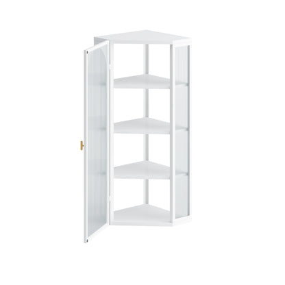 Glass Door Wall Mounted Corner Cabinet with Featuring Four-tier Storage for Bedroom, Living Room, Bathroom, Kitchen, White(same sku:W757130160)