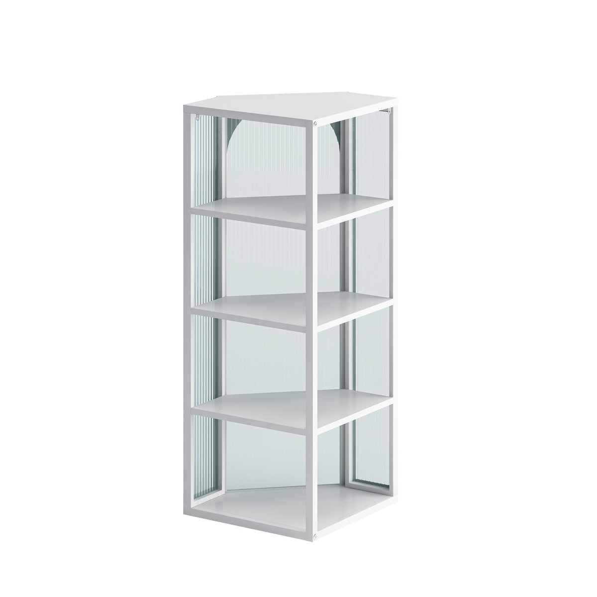 Glass Door Wall Mounted Corner Cabinet with Featuring Four-tier Storage for Bedroom, Living Room, Bathroom, Kitchen, White(same sku:W757130160)