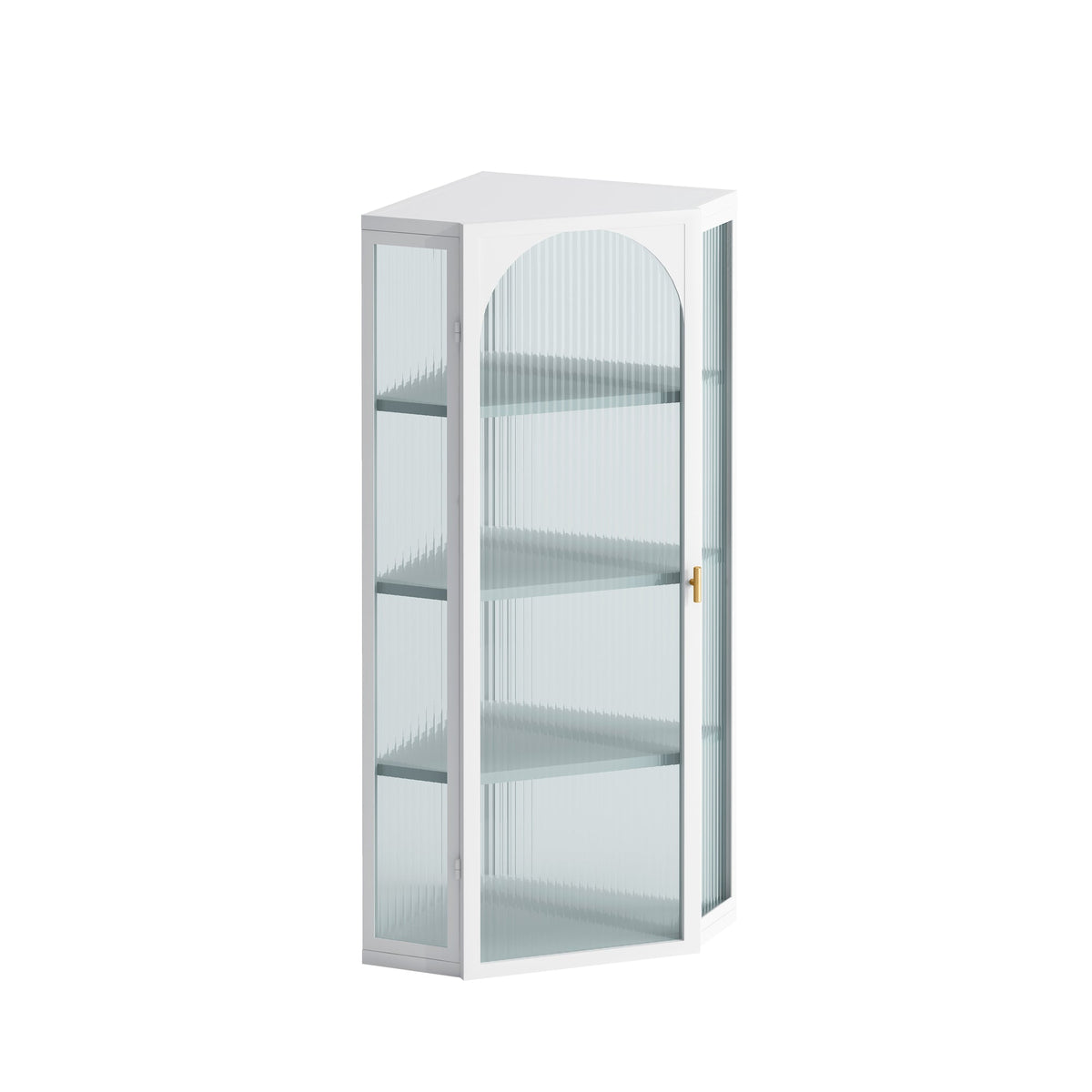 Glass Door Wall Mounted Corner Cabinet with Featuring Four-tier Storage for Bedroom, Living Room, Bathroom, Kitchen, White(same sku:W757130160)