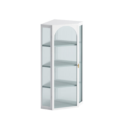 Glass Door Wall Mounted Corner Cabinet with Featuring Four-tier Storage for Bedroom, Living Room, Bathroom, Kitchen, White(same sku:W757130160)
