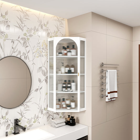 Glass Door Wall Mounted Corner Cabinet with Featuring Four-tier Storage for Bedroom, Living Room, Bathroom, Kitchen, White(same sku:W757130160)