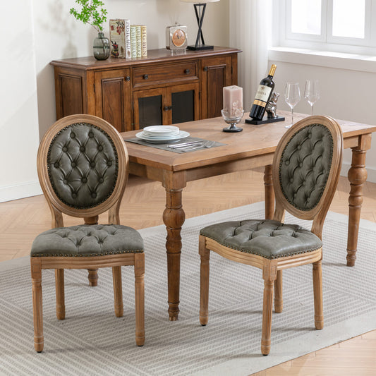French Style Solid Wood Frame Antique Painting, Hand-pulled buckle decoration PU artificial leather Dining Chair with Nailhead Trim