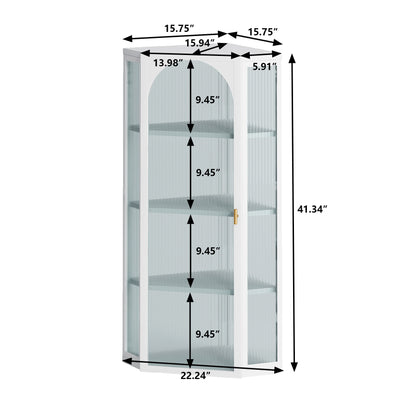 Glass Door Wall Mounted Corner Cabinet with Featuring Four-tier Storage for Bedroom, Living Room, Bathroom, Kitchen, White(same sku:W757130160)