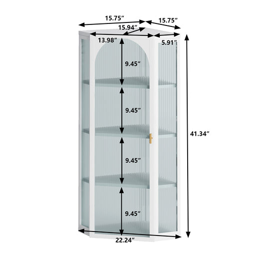 Glass Door Wall Mounted Corner Cabinet with Featuring Four-tier Storage for Bedroom, Living Room, Bathroom, Kitchen, White(same sku:W757130160)