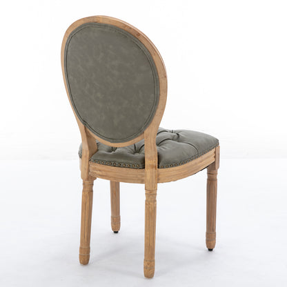 French Style Solid Wood Frame Antique Painting, Hand-pulled buckle decoration PU artificial leather Dining Chair with Nailhead Trim