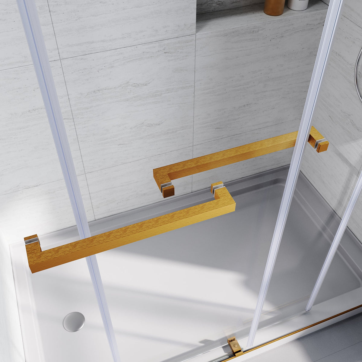 Brushed Gold 56-60 in.W x 76 in.H 1/4"(6mm) Frameless Sliding Shower Door Bypass Glass Sliding Shower Doors Clear Tempered Glass,Heavy Duty Stainless Steel Hardwares 2pcs Rectangle Handles,