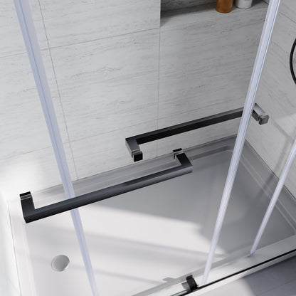 Matte Black 56-60 in.W x 62 in.H 1/4"(6mm) Frameless Sliding Bathtub Door Bypass Tub Glass Sliding Shower Doors Clear Tempered Glass,Heavy Duty Stainless Steel Hardwares 2pcs Rectangle Handles,